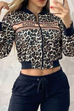 Black Casual Print Patchwork Zipper Long Sleeve Two Pieces