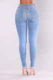 Light Blue Fashion Casual Slim Senim Trousers