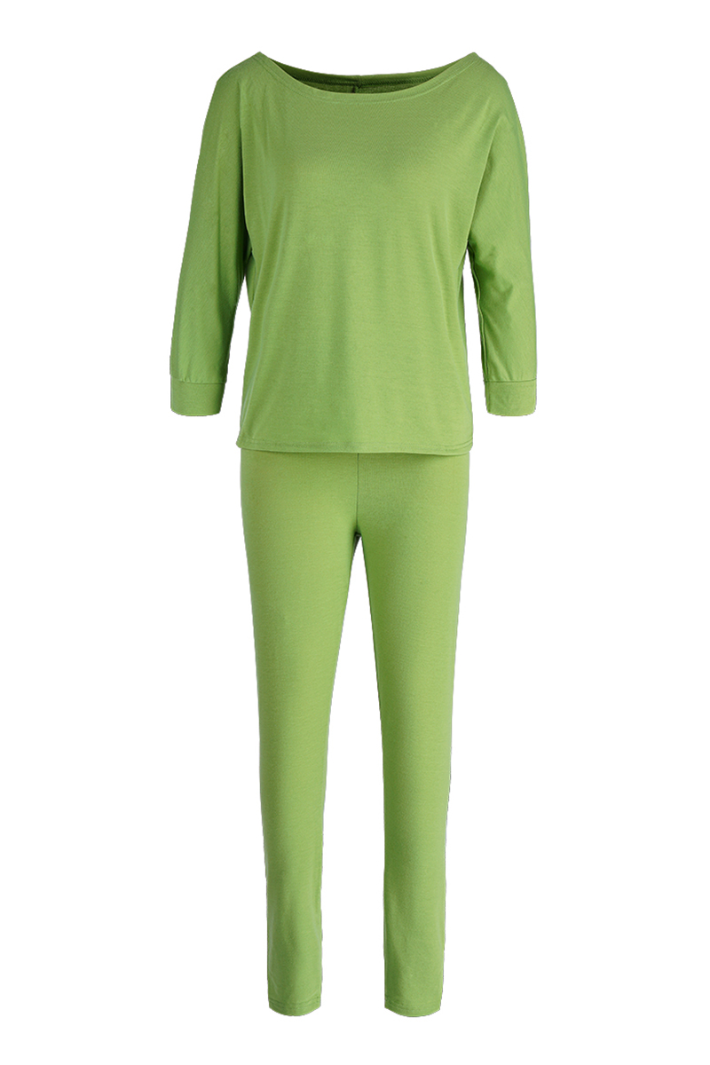 Casual Street Solid Color Buttons Ruched O Neck Half Sleeve Two Pieces(3 Colors)