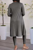 Deep Coffee Fashion Casual Solid Cardigan Vests Pants O Neck Long Sleeve Three-piece Set