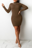 Black Fashion Sexy Solid Backless Half A Turtleneck Long Sleeve Dresses