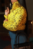 Yellow Fashion Casual Print Cardigan Mandarin Collar Outerwear