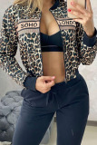 Black Casual Print Patchwork Zipper Long Sleeve Two Pieces