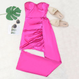 Pink Fashion Sexy Solid Patchwork Backless Strapless Irregular Dress
