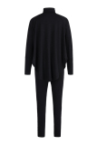 Black Fashion Casual Solid Basic Turtleneck Long Sleeve Two Pieces