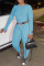 Blue Casual Sportswear Print Patchwork O Neck Long Sleeve Two Pieces