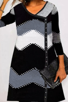 Black Fashion Casual Patchwork Basic V Neck Long Sleeve Dresses