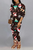 Red Black Fashion Casual Print Basic O Neck Long Sleeve Two Pieces