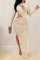 Silver Fashion Sexy Solid Hollowed Out O Neck Long Sleeve Dresses
