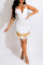 White Fashion Sexy Patchwork Sequins Feathers Backless V Neck Sling Dress