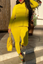 Yellow Sexy Solid Slit Half A Turtleneck Long Sleeve Two Pieces