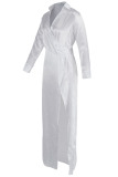 White Sexy High Waist Split Lapels Dress