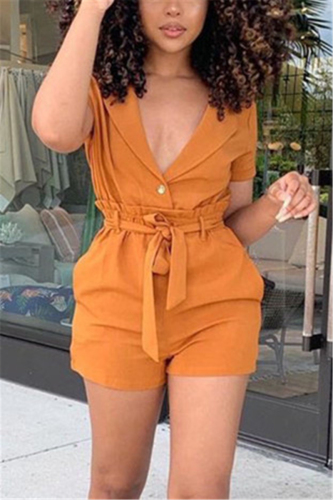 Orange Fashion Casual Short Sleeved Shirt Shorts Set