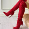 Red Fashion Patchwork Solid Color Pointed Keep Warm High Heel Boots