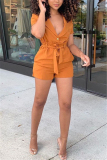 Orange Fashion Casual Short Sleeved Shirt Shorts Set