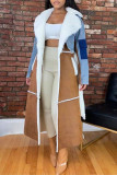 Grey Fashion Casual Patchwork Cardigan Turndown Collar Outerwear