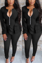 Black Fashion Sexy Celebrities Patchwork Solid Two Piece Suits Long Sleeve Two Pieces