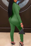 Green Sexy Patchwork zipper Long Sleeve O Neck Jumpsuits