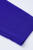 Blue Fashion Casual Print Bandage Turndown Collar Plus Size Two Pieces