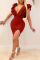 Red Fashion Sexy Solid Backless Slit Stringy Selvedge V Neck Sleeveless Dress