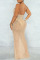 Apricot Sexy Solid Split Joint See-through Backless Hot Drill Halter One Step Skirt Dresses