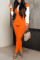Orange Fashion Casual Patchwork Cardigan Pants V Neck Long Sleeve Two Pieces