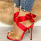 Red Fashion Casual Bandage Hollowed Out Split Joint High-heeled Sandals