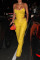 Yellow Sexy Solid Split Joint Fold Asymmetrical Halter Sleeveless Two Pieces