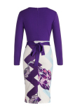 Purple Fashion Zipper Long Sleeve Dress