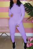 purple Fashion street Solid Long Sleeve O Neck Jumpsuits