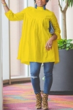 Yellow Sexy Cap Sleeve Long Sleeves O neck A-Line Knee-Length Solid Draped Patchwork Club Dresses
