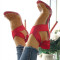 Red Fashion Casual Bandage Hollowed Out Split Joint High-heeled Sandals