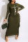 Green Casual Print Tassel Split Joint O Neck One Step Skirt Dresses(Without Belt)