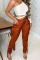 Brown Casual Solid Split Joint Draw String Pocket Fold Harlan High Waist Solid Color Bottoms