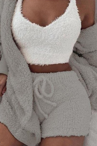 Grey Casual Solid Patchwork Hooded Collar Long Sleeve Three Pieces