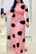 Pink Fashion Print Basic Turtleneck Long Sleeve Dresses