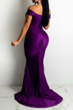 Purple Sexy Solid Split Joint Slit V Neck Evening Dress Dresses