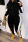 Black Fashion Casual Patchwork Basic Hooded Collar Plus Size Two Pieces