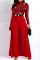 Red Sexy Solid Sequins Split Joint O Neck Straight Jumpsuits