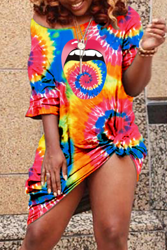 Red Fashion Casual Printed Short Sleeve Dress