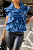 Blue Fashion Casual Solid Patchwork Turndown Collar Outerwear