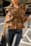 Khaki Fashion Casual Solid Patchwork Turndown Collar Outerwear