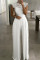 White Casual Solid Split Joint O Neck Straight Jumpsuits