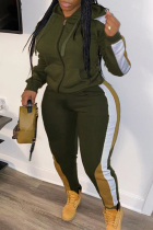 Army Green Fashion Casual Patchwork Basic Hooded Collar Plus Size Two Pieces