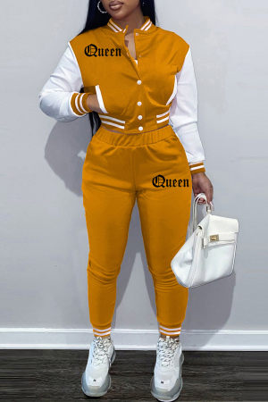 Orange Fashion Casual Patchwork Letter Long Sleeve Two Pieces