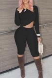 Black Fashion Casual Sweet Solid Patchwork Frenulum Oblique Collar Long Sleeve Two Pieces