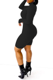 Black Fashion Casual Solid Basic Turtleneck Skinny Romper
