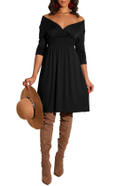 Black Casual Long Sleeves Knee Length Dress