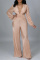 Apricot Fashion Casual Solid Hollowed Out V Neck Regular Jumpsuits