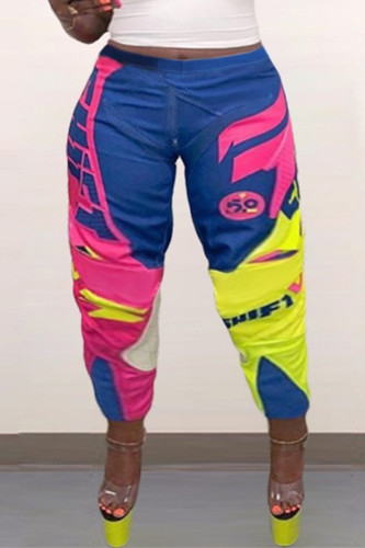 Colour Fashion Casual Print Basic Regular High Waist Conventional Full Print Bottoms